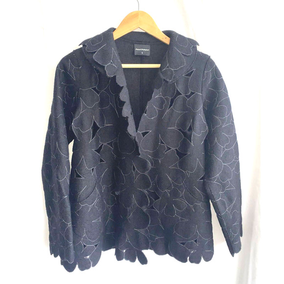 ANNTARAH Baby Alpaca & Wool Cut out Floral embroidered Jacket Size S - Picture 1 of 4